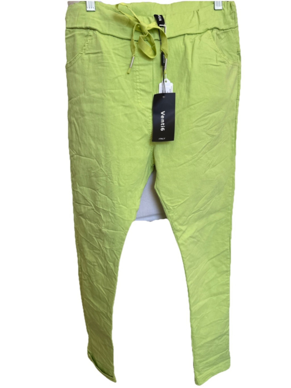 Venti 6 Crinkle Moto Jogger Lime Green NWT Made in Italy Silver Tie Med